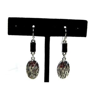 Drop dangle Black Silver Tone Beaded Pierced Earrings Hook Closure